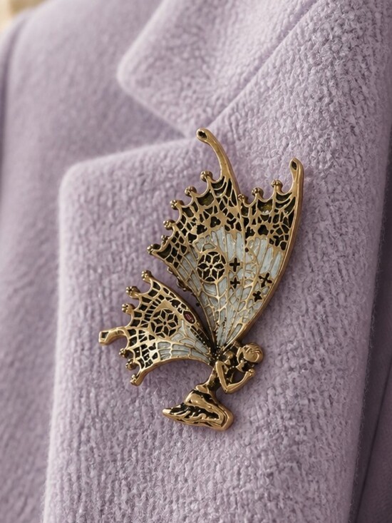 Boutique Jewelry - Gold Fairy Enamel Brooch Whimsical Winged Pin NWT Fairycore Magical Jewelry Gift